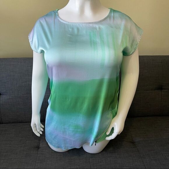 Asymmetrical Mixed Media Blue & Green Tunic - Picture 2 of 4